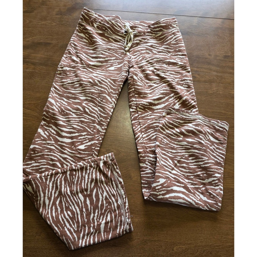 Love Peace Hope Zenana Brown Zebra Print Wide Leg Cotton Sweatpants Small OP1465